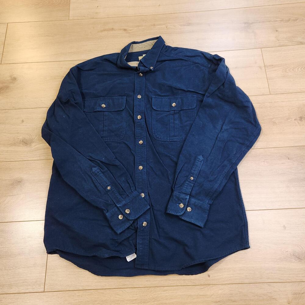 Cabela's Shirt Mens LT Blue Solid Long Sleeve Chamois Flannel Button Up Pockets
